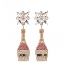 Bride Earrings - Rhinestone Gold and Pink Champagne with Diamanté's